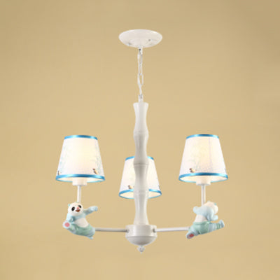 Kindergarten Tapered Shade Suspension Light Fabric and Metal Panda Chandelier in Blue/Pink Clearhalo 'Ceiling Lights' 'Chandeliers' Lighting' options 82623
