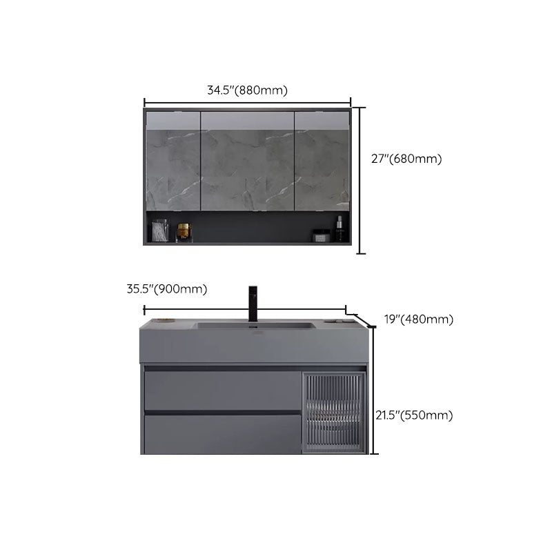 Grey Wall Mounted Standard Modern Single-Sink Open Console with Sink Set Clearhalo 'Bathroom Remodel & Bathroom Fixtures' 'Bathroom Vanities' 'bathroom_vanities' 'Home Improvement' 'home_improvement' 'home_improvement_bathroom_vanities' 8262406