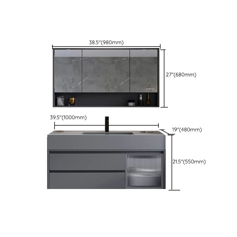 Grey Wall Mounted Standard Modern Single-Sink Open Console with Sink Set Clearhalo 'Bathroom Remodel & Bathroom Fixtures' 'Bathroom Vanities' 'bathroom_vanities' 'Home Improvement' 'home_improvement' 'home_improvement_bathroom_vanities' 8262407