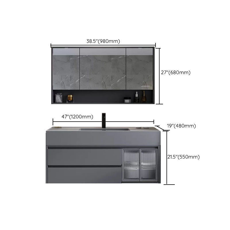 Grey Wall Mounted Standard Modern Single-Sink Open Console with Sink Set Clearhalo 'Bathroom Remodel & Bathroom Fixtures' 'Bathroom Vanities' 'bathroom_vanities' 'Home Improvement' 'home_improvement' 'home_improvement_bathroom_vanities' 8262409