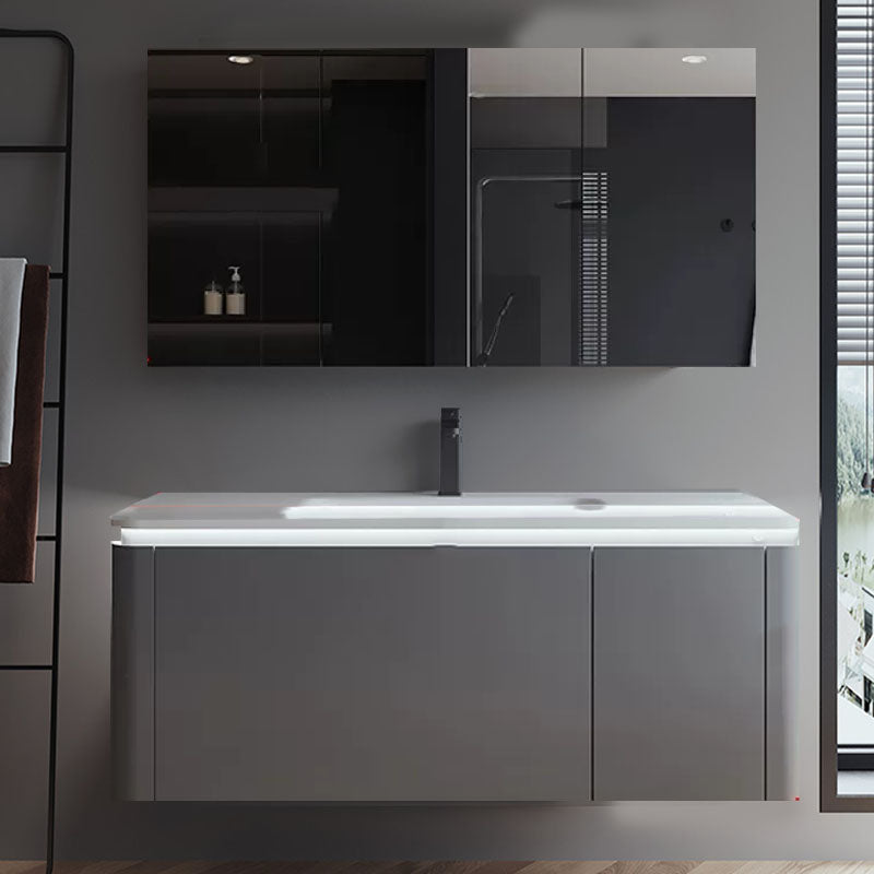 Grey Wood Modern Rectangular Wall Mounted Standard Bathroom Vanity Set Clearhalo 'Bathroom Remodel & Bathroom Fixtures' 'Bathroom Vanities' 'bathroom_vanities' 'Home Improvement' 'home_improvement' 'home_improvement_bathroom_vanities' 8262460