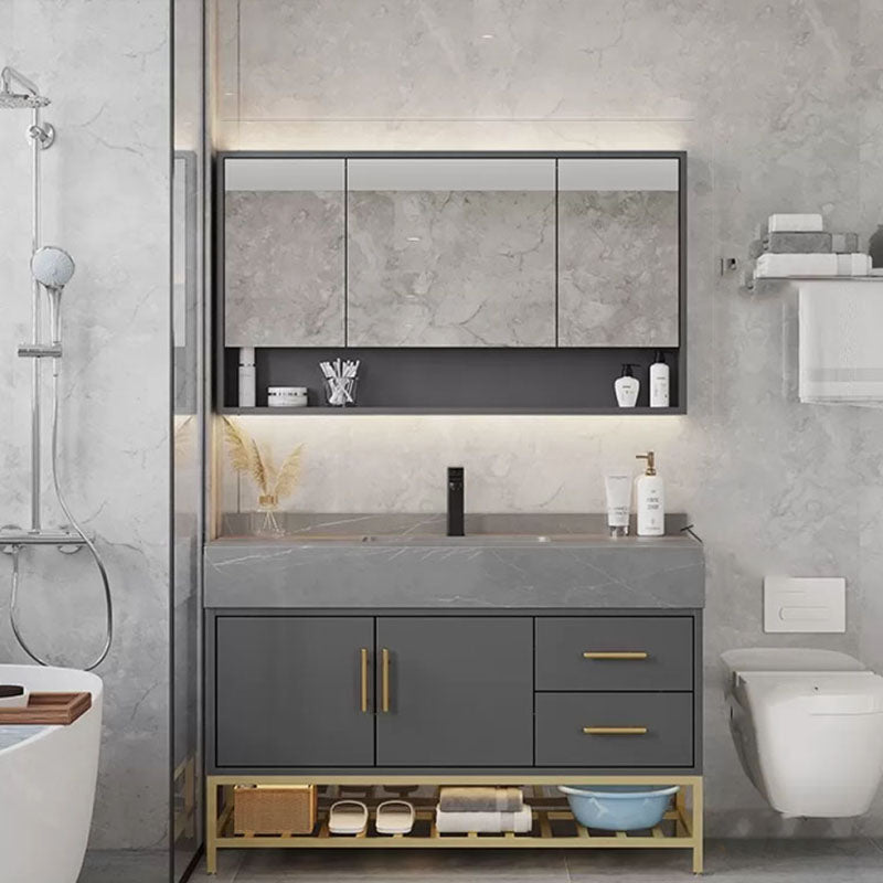 Grey Modern Wood Single-Sink Rectangular Open Console with Sink Set 47"L x 19"W x 31.5"H Clearhalo 'Bathroom Remodel & Bathroom Fixtures' 'Bathroom Vanities' 'bathroom_vanities' 'Home Improvement' 'home_improvement' 'home_improvement_bathroom_vanities' 8262497