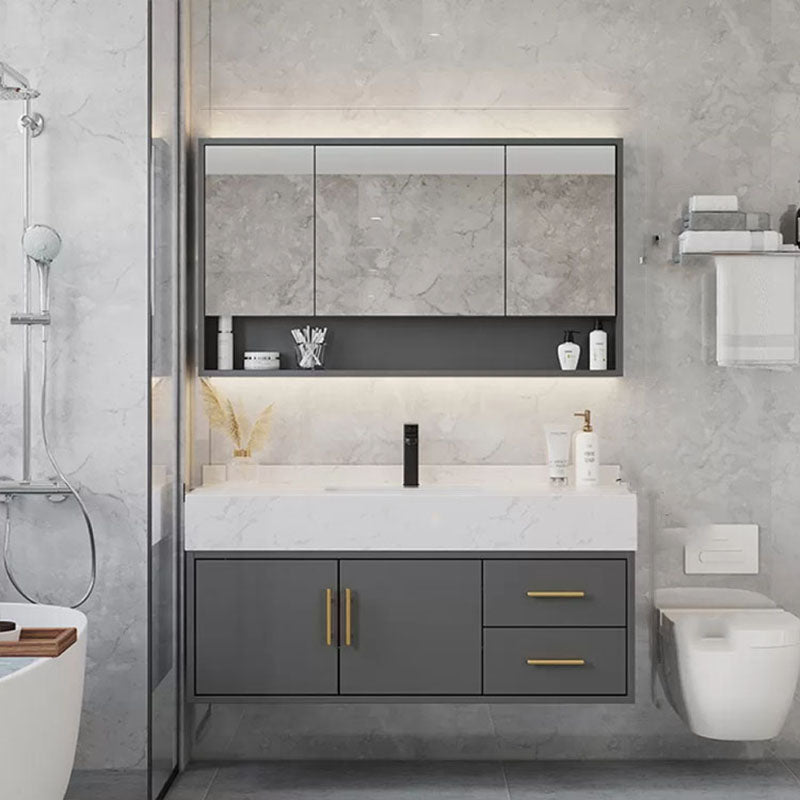 Grey Modern Wood Single-Sink Rectangular Open Console with Sink Set 47"L x 19"W x 22"H Clearhalo 'Bathroom Remodel & Bathroom Fixtures' 'Bathroom Vanities' 'bathroom_vanities' 'Home Improvement' 'home_improvement' 'home_improvement_bathroom_vanities' 8262498