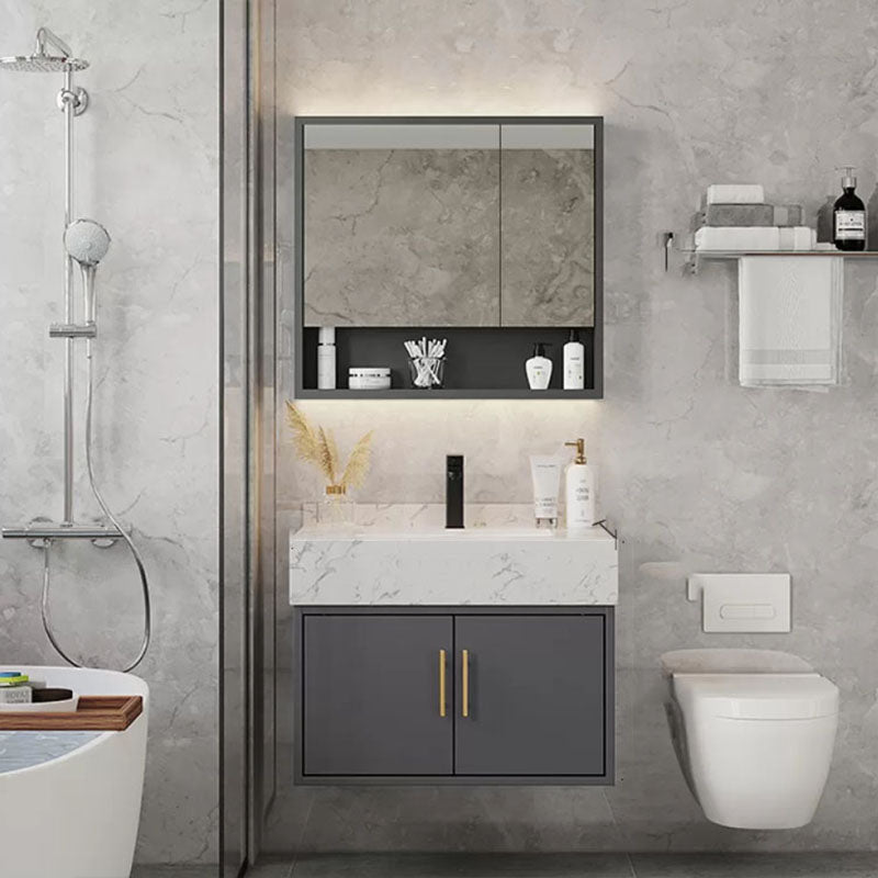 Grey Modern Wood Single-Sink Rectangular Open Console with Sink Set 28"L x 19"W x 22"H Clearhalo 'Bathroom Remodel & Bathroom Fixtures' 'Bathroom Vanities' 'bathroom_vanities' 'Home Improvement' 'home_improvement' 'home_improvement_bathroom_vanities' 8262499