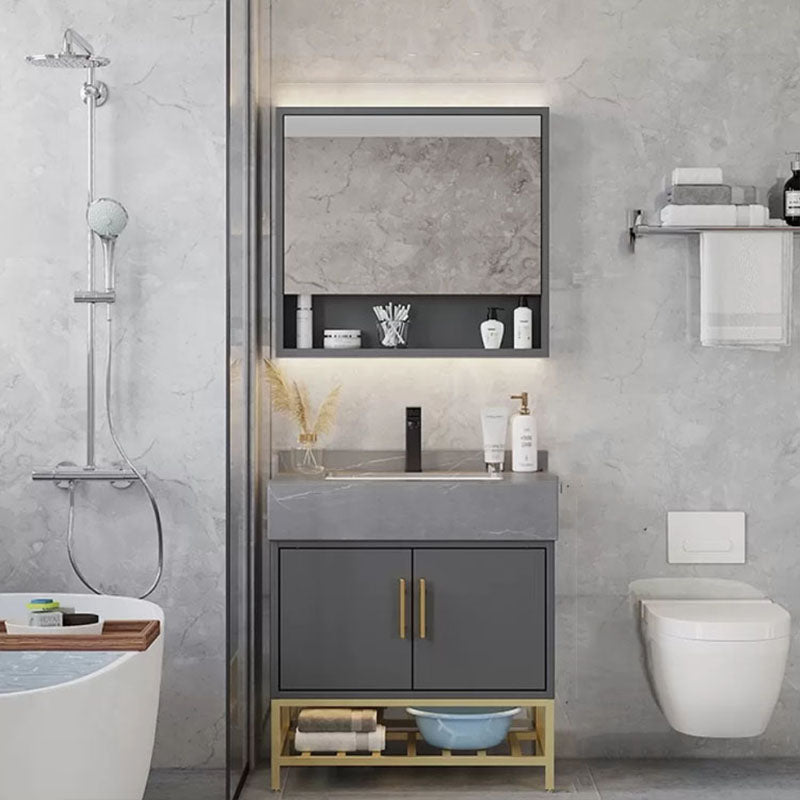 Grey Modern Wood Single-Sink Rectangular Open Console with Sink Set Clearhalo 'Bathroom Remodel & Bathroom Fixtures' 'Bathroom Vanities' 'bathroom_vanities' 'Home Improvement' 'home_improvement' 'home_improvement_bathroom_vanities' 8262500