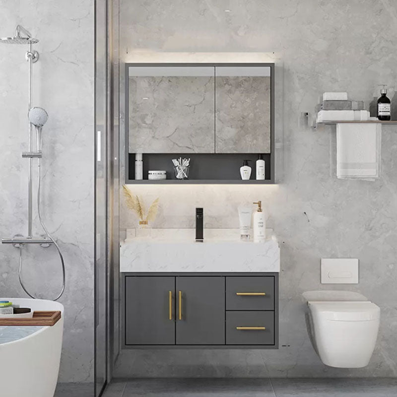 Grey Modern Wood Single-Sink Rectangular Open Console with Sink Set 31"L x 19"W x 22"H Clearhalo 'Bathroom Remodel & Bathroom Fixtures' 'Bathroom Vanities' 'bathroom_vanities' 'Home Improvement' 'home_improvement' 'home_improvement_bathroom_vanities' 8262501