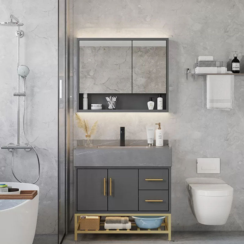 Grey Modern Wood Single-Sink Rectangular Open Console with Sink Set 31"L x 19"W x 31"H Clearhalo 'Bathroom Remodel & Bathroom Fixtures' 'Bathroom Vanities' 'bathroom_vanities' 'Home Improvement' 'home_improvement' 'home_improvement_bathroom_vanities' 8262502