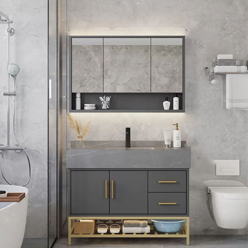 Grey Modern Wood Single-Sink Rectangular Open Console with Sink Set Clearhalo 'Bathroom Remodel & Bathroom Fixtures' 'Bathroom Vanities' 'bathroom_vanities' 'Home Improvement' 'home_improvement' 'home_improvement_bathroom_vanities' 8262503