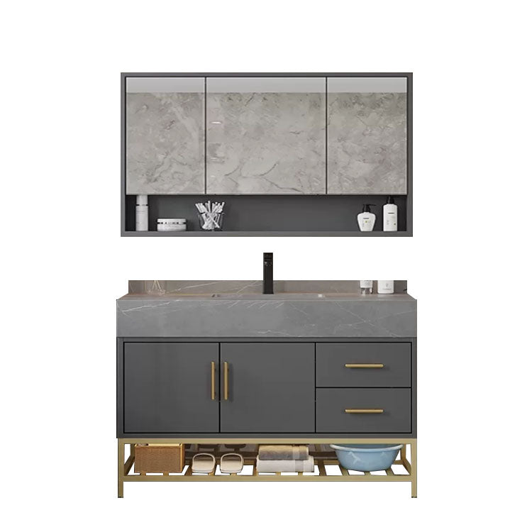 Grey Modern Wood Single-Sink Rectangular Open Console with Sink Set Clearhalo 'Bathroom Remodel & Bathroom Fixtures' 'Bathroom Vanities' 'bathroom_vanities' 'Home Improvement' 'home_improvement' 'home_improvement_bathroom_vanities' 8262505