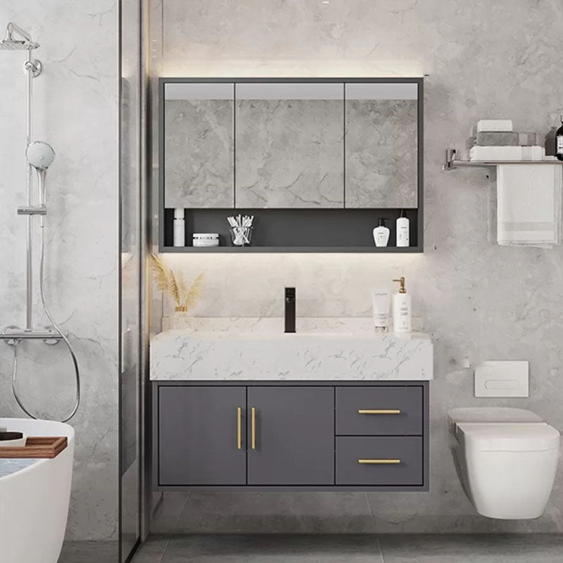 Grey Modern Wood Single-Sink Rectangular Open Console with Sink Set Clearhalo 'Bathroom Remodel & Bathroom Fixtures' 'Bathroom Vanities' 'bathroom_vanities' 'Home Improvement' 'home_improvement' 'home_improvement_bathroom_vanities' 8262510