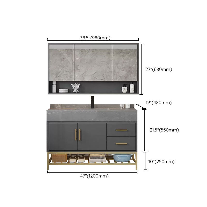 Grey Modern Wood Single-Sink Rectangular Open Console with Sink Set Clearhalo 'Bathroom Remodel & Bathroom Fixtures' 'Bathroom Vanities' 'bathroom_vanities' 'Home Improvement' 'home_improvement' 'home_improvement_bathroom_vanities' 8262511