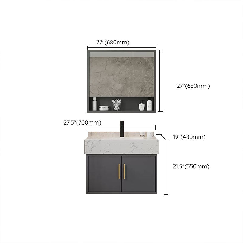 Grey Modern Wood Single-Sink Rectangular Open Console with Sink Set Clearhalo 'Bathroom Remodel & Bathroom Fixtures' 'Bathroom Vanities' 'bathroom_vanities' 'Home Improvement' 'home_improvement' 'home_improvement_bathroom_vanities' 8262512