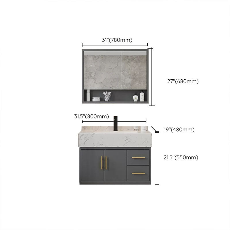 Grey Modern Wood Single-Sink Rectangular Open Console with Sink Set Clearhalo 'Bathroom Remodel & Bathroom Fixtures' 'Bathroom Vanities' 'bathroom_vanities' 'Home Improvement' 'home_improvement' 'home_improvement_bathroom_vanities' 8262513