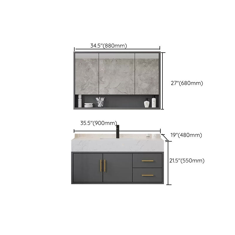 Grey Modern Wood Single-Sink Rectangular Open Console with Sink Set Clearhalo 'Bathroom Remodel & Bathroom Fixtures' 'Bathroom Vanities' 'bathroom_vanities' 'Home Improvement' 'home_improvement' 'home_improvement_bathroom_vanities' 8262514
