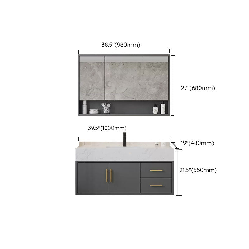 Grey Modern Wood Single-Sink Rectangular Open Console with Sink Set Clearhalo 'Bathroom Remodel & Bathroom Fixtures' 'Bathroom Vanities' 'bathroom_vanities' 'Home Improvement' 'home_improvement' 'home_improvement_bathroom_vanities' 8262515