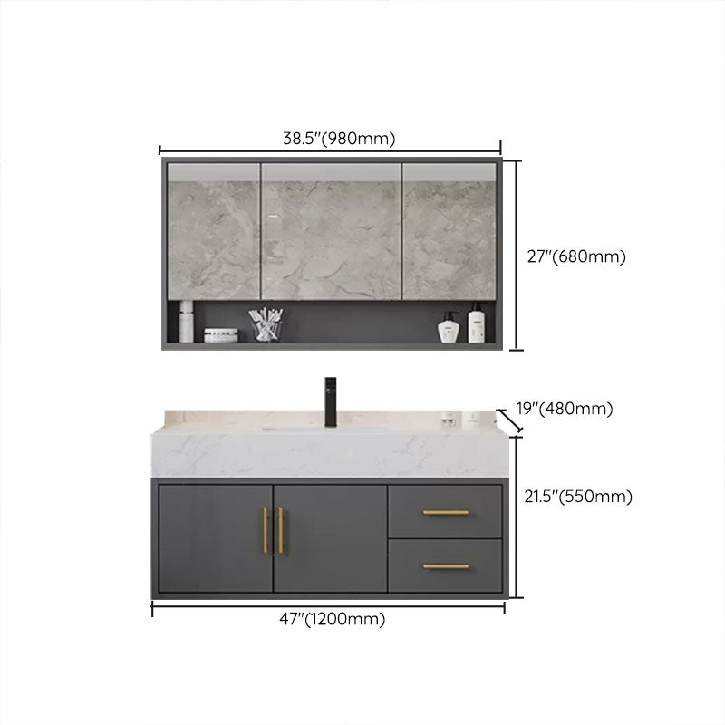 Grey Modern Wood Single-Sink Rectangular Open Console with Sink Set Clearhalo 'Bathroom Remodel & Bathroom Fixtures' 'Bathroom Vanities' 'bathroom_vanities' 'Home Improvement' 'home_improvement' 'home_improvement_bathroom_vanities' 8262516