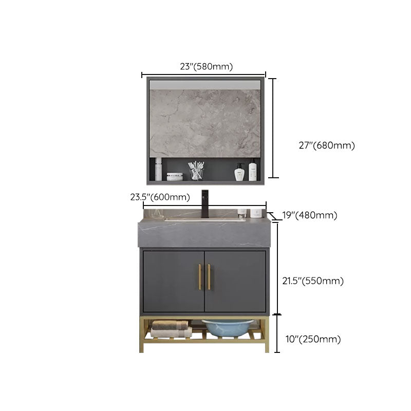 Grey Modern Wood Single-Sink Rectangular Open Console with Sink Set Clearhalo 'Bathroom Remodel & Bathroom Fixtures' 'Bathroom Vanities' 'bathroom_vanities' 'Home Improvement' 'home_improvement' 'home_improvement_bathroom_vanities' 8262517