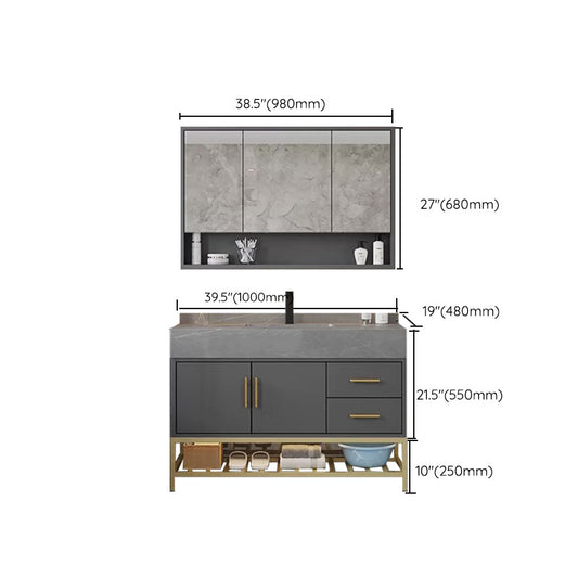 Grey Modern Wood Single-Sink Rectangular Open Console with Sink Set Clearhalo 'Bathroom Remodel & Bathroom Fixtures' 'Bathroom Vanities' 'bathroom_vanities' 'Home Improvement' 'home_improvement' 'home_improvement_bathroom_vanities' 8262521