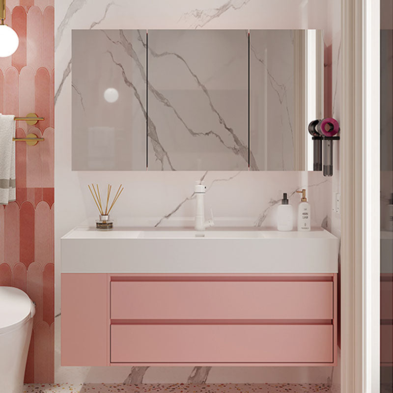 Rectangular Pink Wall Mounted Standard Wood Open Console with Sink Set Clearhalo 'Bathroom Remodel & Bathroom Fixtures' 'Bathroom Vanities' 'bathroom_vanities' 'Home Improvement' 'home_improvement' 'home_improvement_bathroom_vanities' 8262522