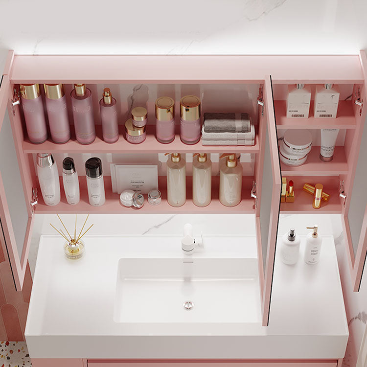 Rectangular Pink Wall Mounted Standard Wood Open Console with Sink Set Clearhalo 'Bathroom Remodel & Bathroom Fixtures' 'Bathroom Vanities' 'bathroom_vanities' 'Home Improvement' 'home_improvement' 'home_improvement_bathroom_vanities' 8262525