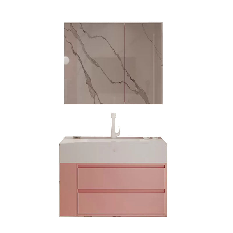 Rectangular Pink Wall Mounted Standard Wood Open Console with Sink Set Clearhalo 'Bathroom Remodel & Bathroom Fixtures' 'Bathroom Vanities' 'bathroom_vanities' 'Home Improvement' 'home_improvement' 'home_improvement_bathroom_vanities' 8262526