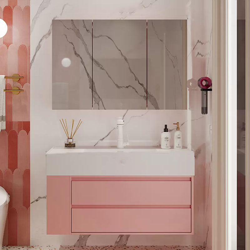 Rectangular Pink Wall Mounted Standard Wood Open Console with Sink Set 35"L x 19"W x 22"H Clearhalo 'Bathroom Remodel & Bathroom Fixtures' 'Bathroom Vanities' 'bathroom_vanities' 'Home Improvement' 'home_improvement' 'home_improvement_bathroom_vanities' 8262532