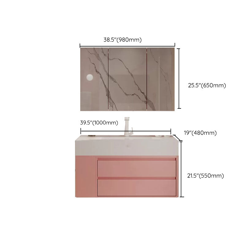 Rectangular Pink Wall Mounted Standard Wood Open Console with Sink Set Clearhalo 'Bathroom Remodel & Bathroom Fixtures' 'Bathroom Vanities' 'bathroom_vanities' 'Home Improvement' 'home_improvement' 'home_improvement_bathroom_vanities' 8262536