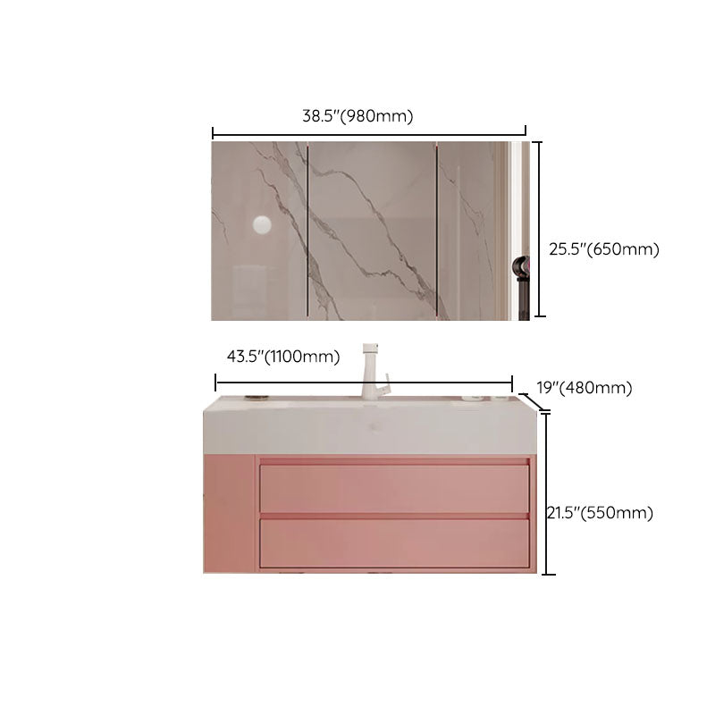 Rectangular Pink Wall Mounted Standard Wood Open Console with Sink Set Clearhalo 'Bathroom Remodel & Bathroom Fixtures' 'Bathroom Vanities' 'bathroom_vanities' 'Home Improvement' 'home_improvement' 'home_improvement_bathroom_vanities' 8262537