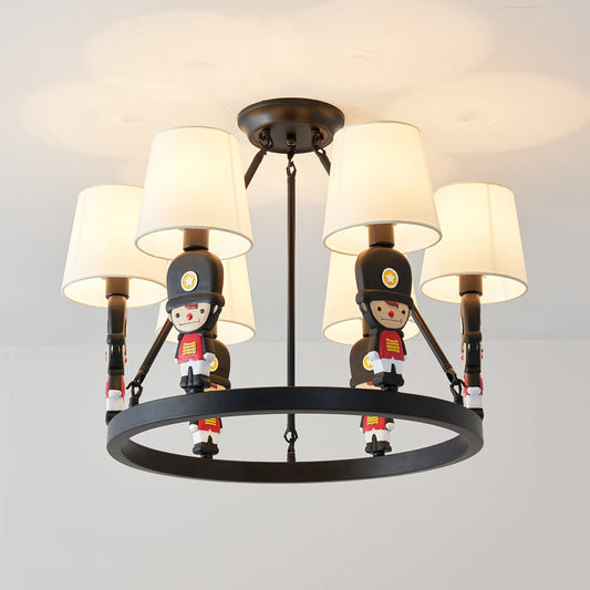 Brown Fabric Tapered Chandelier with Cartoon Man 6 Lights Kids Hanging Lamp Fixture for Bedroom Clearhalo 'Ceiling Lights' 'Chandeliers' Lighting' options 82667