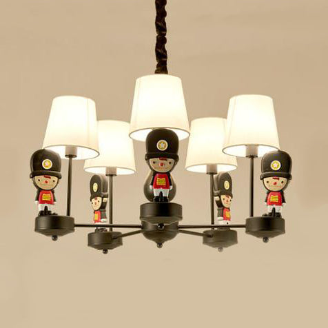 Brown Fabric Tapered Chandelier with Cartoon Man 6 Lights Kids Hanging Lamp Fixture for Bedroom Clearhalo 'Ceiling Lights' 'Chandeliers' Lighting' options 82668