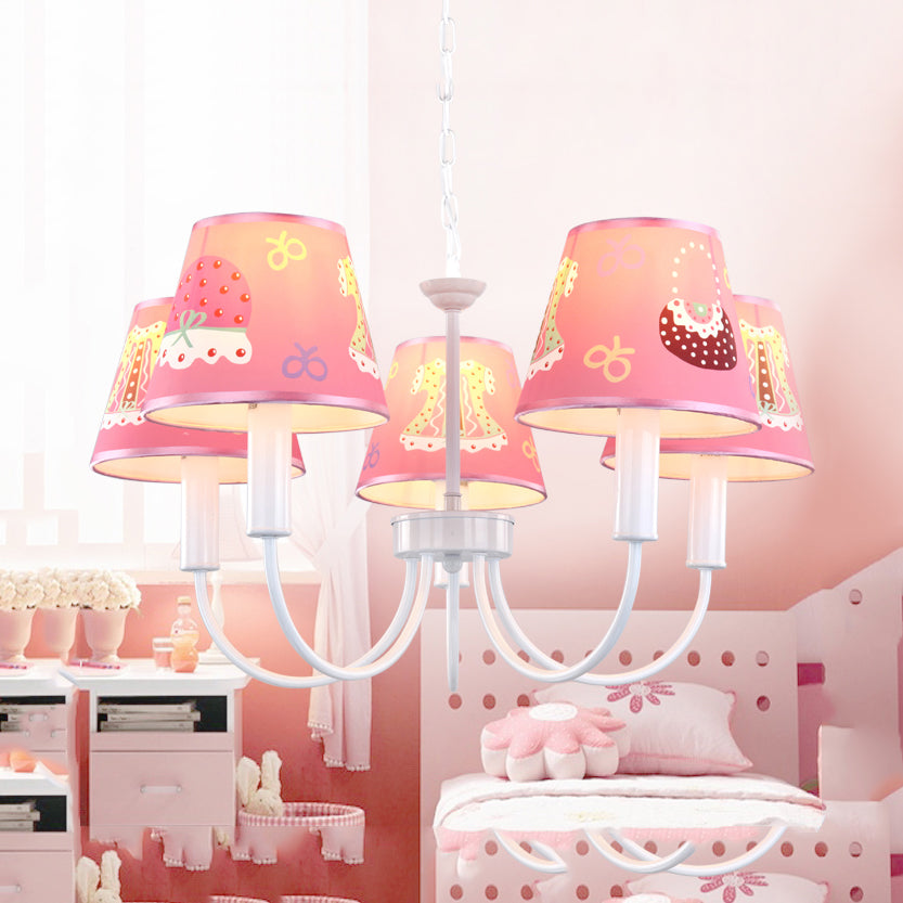 Kid Bedroom Cat/Cloth Hanging Lamp Fixture Fabric 5 Lights Cartoon Metal Hanging Chandelier Clearhalo 'Ceiling Lights' 'Chandeliers' Lighting' options 82696