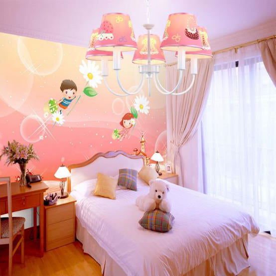 Kid Bedroom Cat/Cloth Hanging Lamp Fixture Fabric 5 Lights Cartoon Metal Hanging Chandelier Clearhalo 'Ceiling Lights' 'Chandeliers' Lighting' options 82697