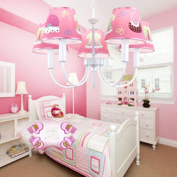 Kid Bedroom Cat/Cloth Hanging Lamp Fixture Fabric 5 Lights Cartoon Metal Hanging Chandelier Clearhalo 'Ceiling Lights' 'Chandeliers' Lighting' options 82698