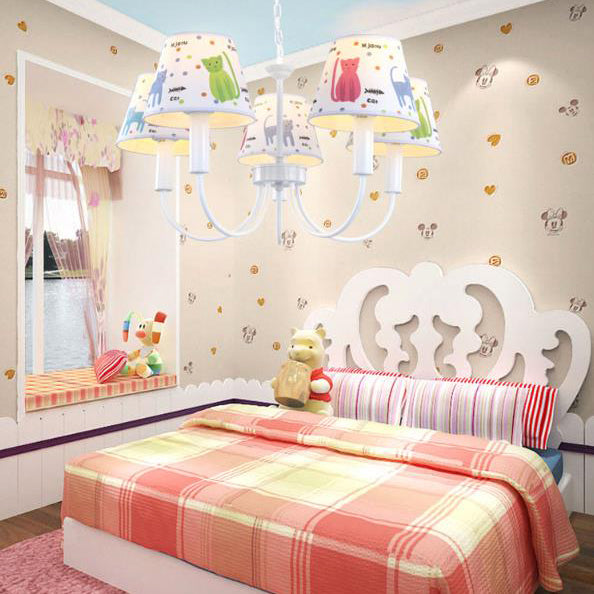 Kid Bedroom Cat/Cloth Hanging Lamp Fixture Fabric 5 Lights Cartoon Metal Hanging Chandelier Clearhalo 'Ceiling Lights' 'Chandeliers' Lighting' options 82700