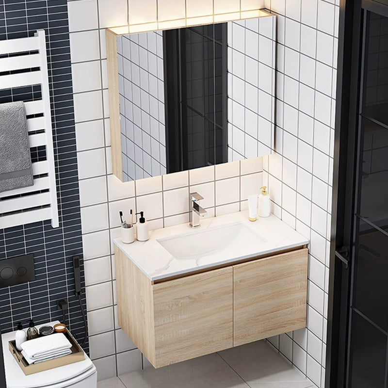 Wall-Mounted Modern Light Wood Single-Sink Open Console with Sink Set Undermount Sink Clearhalo 'Bathroom Remodel & Bathroom Fixtures' 'Bathroom Vanities' 'bathroom_vanities' 'Home Improvement' 'home_improvement' 'home_improvement_bathroom_vanities' 8270905