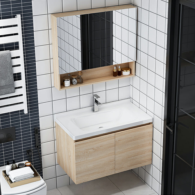 Wall-Mounted Modern Light Wood Single-Sink Open Console with Sink Set Integrated Clearhalo 'Bathroom Remodel & Bathroom Fixtures' 'Bathroom Vanities' 'bathroom_vanities' 'Home Improvement' 'home_improvement' 'home_improvement_bathroom_vanities' 8270906