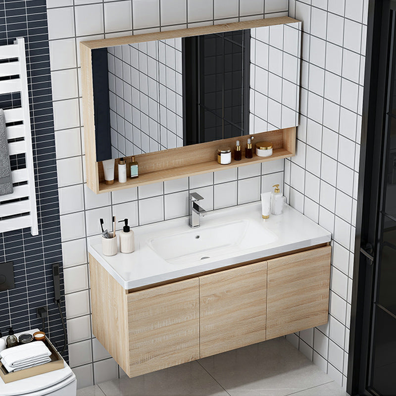 Wall-Mounted Modern Light Wood Single-Sink Open Console with Sink Set Integrated Clearhalo 'Bathroom Remodel & Bathroom Fixtures' 'Bathroom Vanities' 'bathroom_vanities' 'Home Improvement' 'home_improvement' 'home_improvement_bathroom_vanities' 8270910