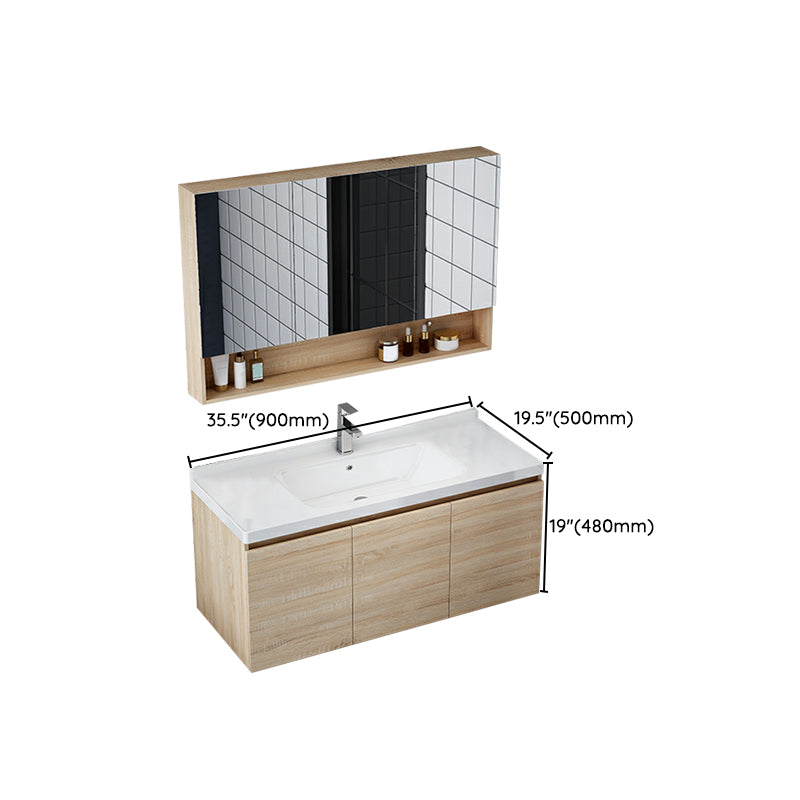 Wall-Mounted Modern Light Wood Single-Sink Open Console with Sink Set Clearhalo 'Bathroom Remodel & Bathroom Fixtures' 'Bathroom Vanities' 'bathroom_vanities' 'Home Improvement' 'home_improvement' 'home_improvement_bathroom_vanities' 8270924