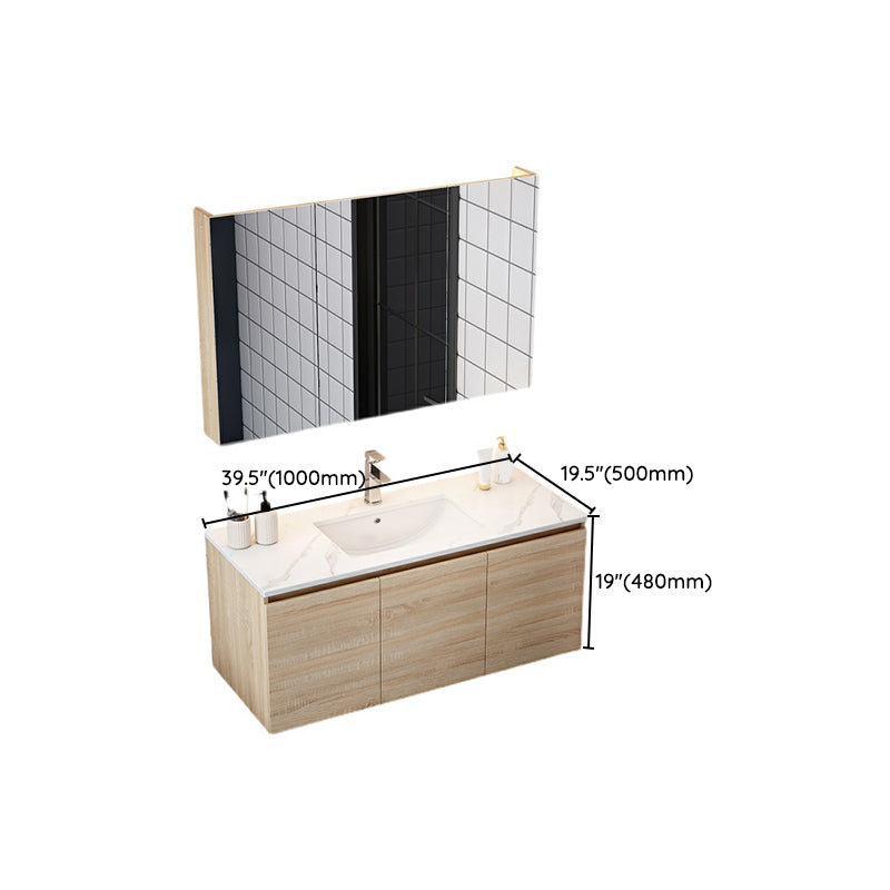 Wall-Mounted Modern Light Wood Single-Sink Open Console with Sink Set Clearhalo 'Bathroom Remodel & Bathroom Fixtures' 'Bathroom Vanities' 'bathroom_vanities' 'Home Improvement' 'home_improvement' 'home_improvement_bathroom_vanities' 8270925