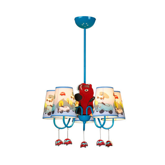 Kindergarten Tapered Shade Hanging Ceiling Lamp with Car Fabric Cartoon Chandelier in Blue Clearhalo 'Ceiling Lights' 'Chandeliers' Lighting' options 82711