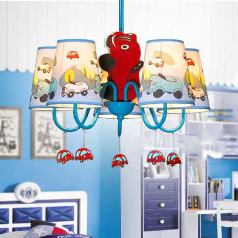 Kindergarten Tapered Shade Hanging Ceiling Lamp with Car Fabric Cartoon Chandelier in Blue Clearhalo 'Ceiling Lights' 'Chandeliers' Lighting' options 82712