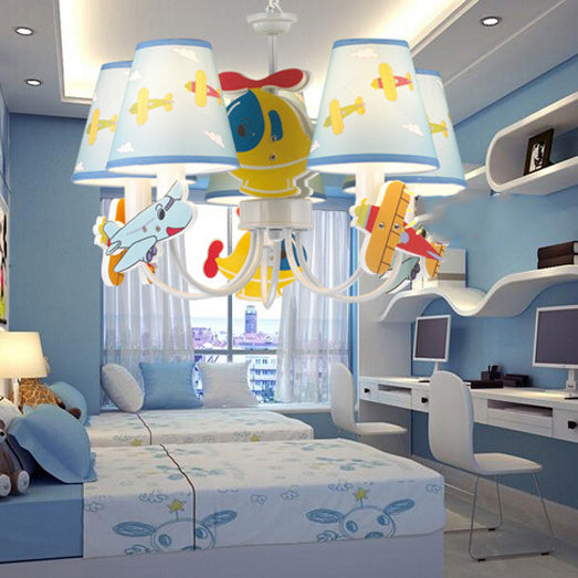 Kindergarten Tapered Shade Hanging Ceiling Lamp with Car Fabric Cartoon Chandelier in Blue Blue A Clearhalo 'Ceiling Lights' 'Chandeliers' Lighting' options 82715_ca43514a-48e8-4303-8342-8d89ac3dc2a1