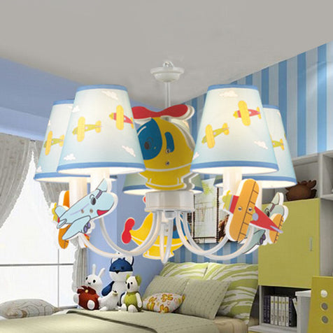 Kindergarten Tapered Shade Hanging Ceiling Lamp with Car Fabric Cartoon Chandelier in Blue Clearhalo 'Ceiling Lights' 'Chandeliers' Lighting' options 82716