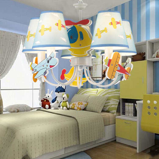 Kindergarten Tapered Shade Hanging Ceiling Lamp with Car Fabric Cartoon Chandelier in Blue Clearhalo 'Ceiling Lights' 'Chandeliers' Lighting' options 82717