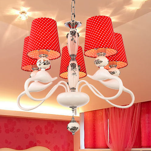 Red Dot Shade Hanging Lights 5 Lights Contemporary Metal Hanging Pendant Lights for Living Room Red Clearhalo 'Ceiling Lights' 'Chandeliers' Lighting' options 82757_7ecf9aa1-1cbb-4ed5-8204-d9dd39302d22