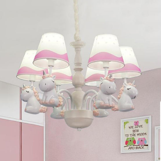 Fabric Tapered Shade Hanging Ceiling Lamp Nordic Unicorn Hanging Chandelier for Bedroom Clearhalo 'Ceiling Lights' 'Chandeliers' Lighting' options 82776