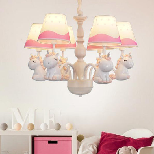 Fabric Tapered Shade Hanging Ceiling Lamp Nordic Unicorn Hanging Chandelier for Bedroom Clearhalo 'Ceiling Lights' 'Chandeliers' Lighting' options 82777