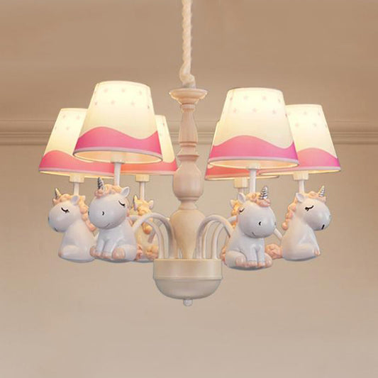 Fabric Tapered Shade Hanging Ceiling Lamp Nordic Unicorn Hanging Chandelier for Bedroom Clearhalo 'Ceiling Lights' 'Chandeliers' Lighting' options 82778
