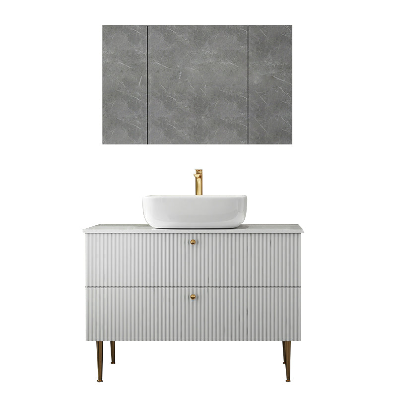 White Free-standing Standard Modern Oval Open Console with Sink Set 39.4"L x 19.7"W x 29.5"H Clearhalo 'Bathroom Remodel & Bathroom Fixtures' 'Bathroom Vanities' 'bathroom_vanities' 'Home Improvement' 'home_improvement' 'home_improvement_bathroom_vanities' 8280397