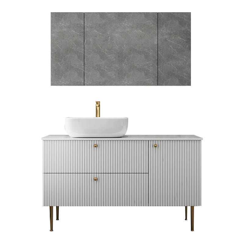 White Free-standing Standard Modern Oval Open Console with Sink Set 47.2"L x 19.7"W x 29.5"H Clearhalo 'Bathroom Remodel & Bathroom Fixtures' 'Bathroom Vanities' 'bathroom_vanities' 'Home Improvement' 'home_improvement' 'home_improvement_bathroom_vanities' 8280400